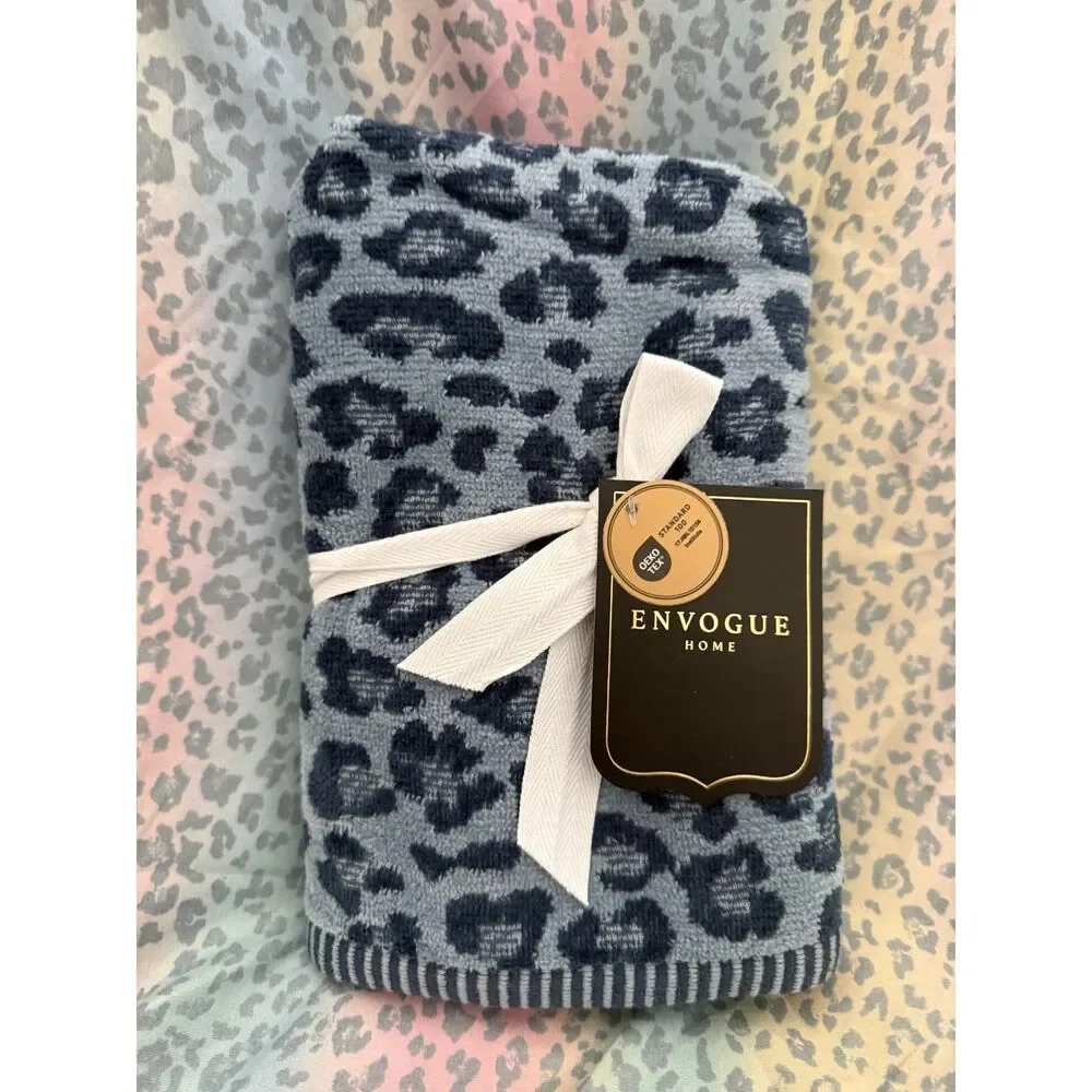 Envogue Home Leopard Print Towel Set Blue100% Cotton Bath Hand Towels reversable